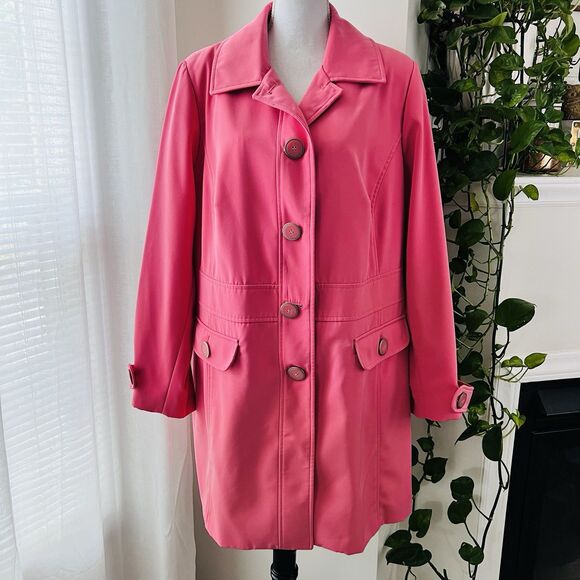 JM Collection Woman Hot Pink *Barbiecore* Satin Lined Long Pea Coat - Plus 18W - Picture 1 of 8